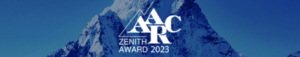 AARC Zenith Awards logo against a blue backdrop of steep mountains.