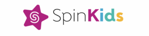 SpinKids logo has Kids lettering in bright colors with a purple star before the name.