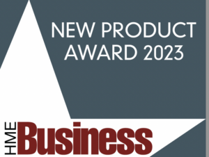 HME Business New Product Award 2023 logo shows part of a star in white against a gray background.
