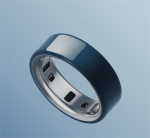 Oura Ring 4 ceramic style in a midnight blue color with a shiny metallic interior.